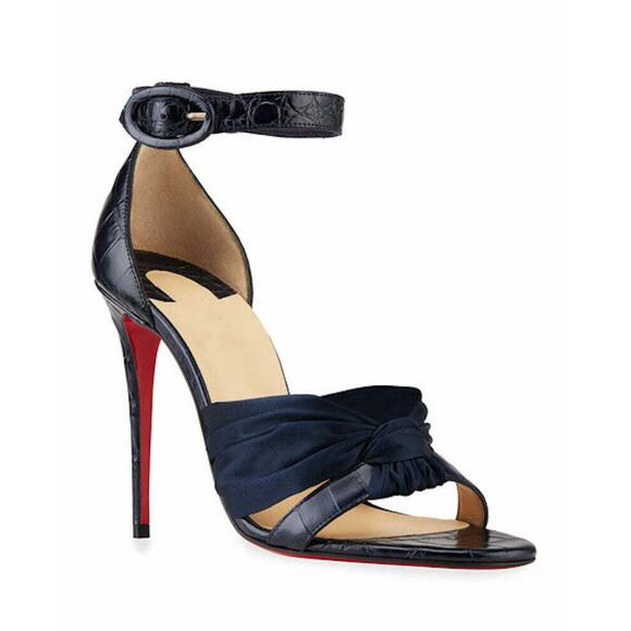 Christian Louboutin Ruban 100 Blue Croc Satin Ankle Strap Sandal Heel Pump 42 - Picture 2 of 9